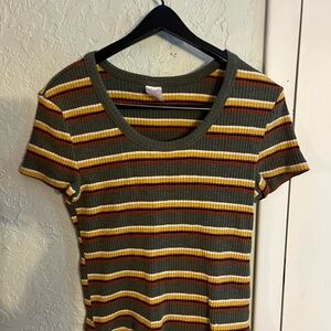 No Boundaries Multicolor Striped Ribbed Tee